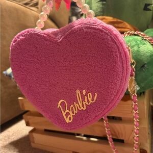 Barbie Fuzzy Pink Heart Bag with Gold Lettering
